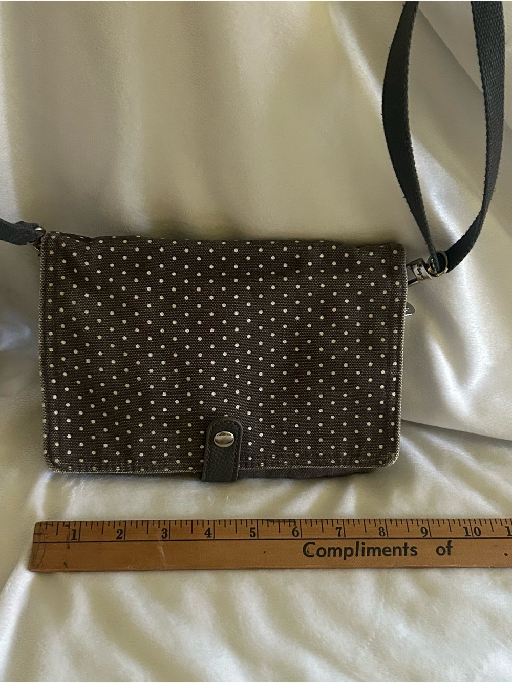 thirty-one black Polka Dot Crossbody Wallet with Black Strap